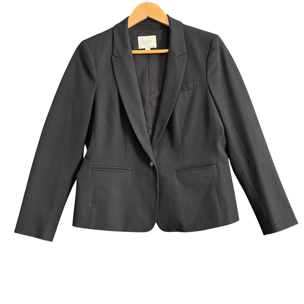 LOFT Black One-Button Blazer Women's 10 Petite Structured Classic Work Jacket‎